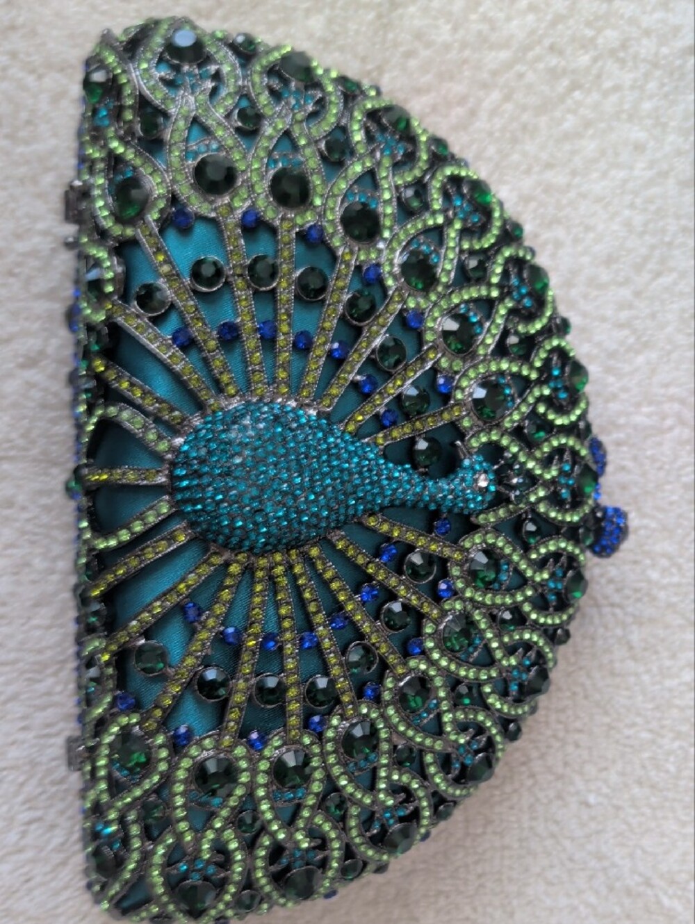 Natasha Couture Blue Peacock Crystal Rhinestone Evening Clutch Minaudière Bag - Picture 6 of 15
